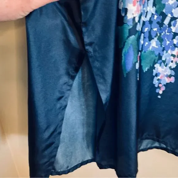 SOLD Johnny Was Malani 100% Silk Floral Print Long Kimono Tunic Navy Blue Size M - Picture 11 of 16
